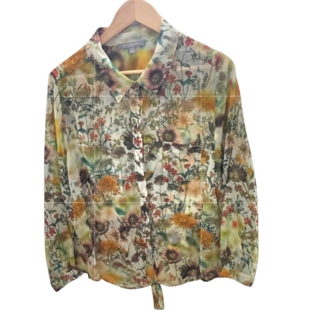 NY Collection Woman Chiffon Floral Button-Up Top 2X Tie-Front Cottagecore Blouse